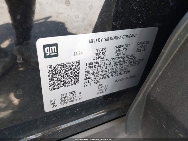 45858597 :رقم المزاد ، KL77LFEP0SC165396 vin ، 2025 Chevrolet Trax Fwd Ls مزاد بيع