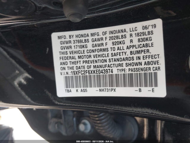 Honda Civic Lx 2019 19XFC2F6XKE043974 Image 9