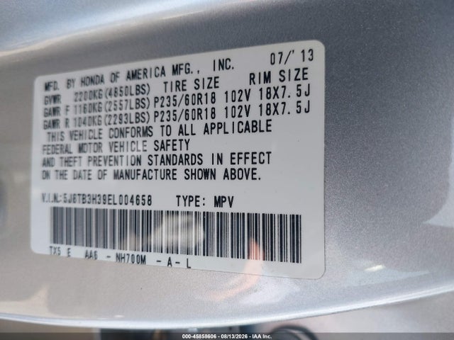 2014 Acura Rdx მანქანა იყიდება აუქციონზე, vin: 5J8TB3H39EL004658, აუქციონის ნომერი: 45858606
