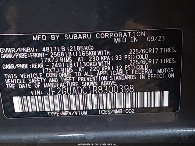 JF2GUADC1R8300398 Subaru Crosstrek Premium
