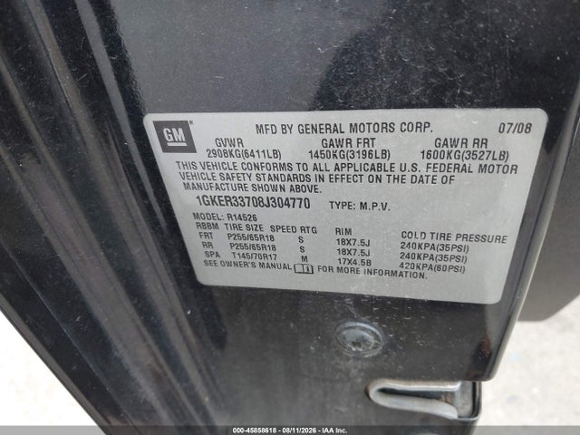 2008 Gmc Acadia Slt-2 მანქანა იყიდება აუქციონზე, vin: 1GKER33708J304770, აუქციონის ნომერი: 45858618