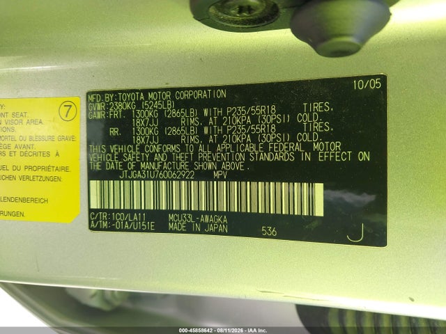 45858642 :رقم المزاد ، JTJGA31U760062922 vin ، 2006 Lexus Rx 330 مزاد بيع