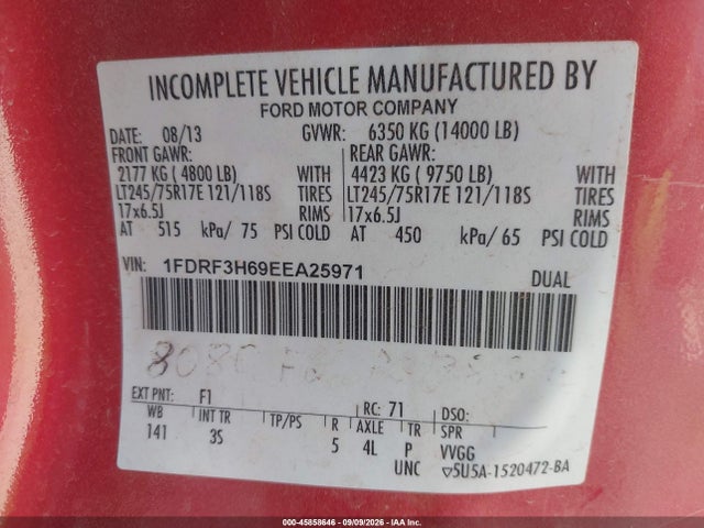 Продажа на аукционе авто 2014 Ford F-350 Chassis Xlt, vin: 1FDRF3H69EEA25971, номер лота: 45858646