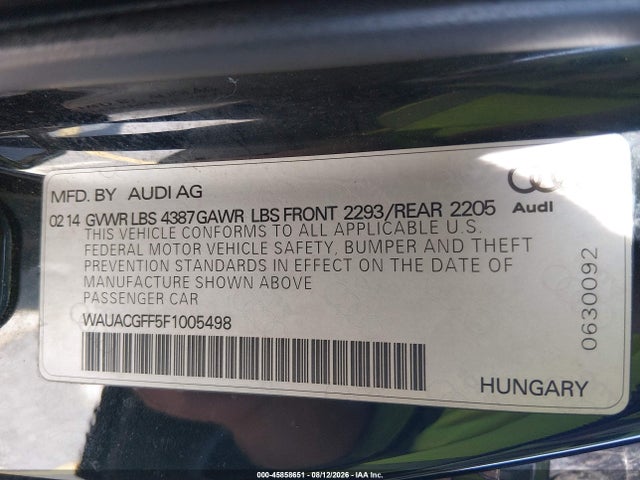 45858651 :رقم المزاد ، WAUACGFF5F1005498 vin ، 2015 Audi A3 1.8t Premium مزاد بيع