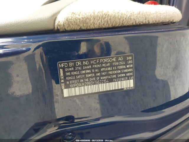 Aukcja sprzedaży 2000 Porsche 911 Carrera/carrera 4, vin: WP0AA2993YS622154, numer aukcji: 45858698