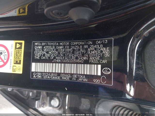 Продаж на аукціоні авто 2013 Lexus Es 350, vin: JTHBK1GG5D2059842, номер лоту: 45858703
