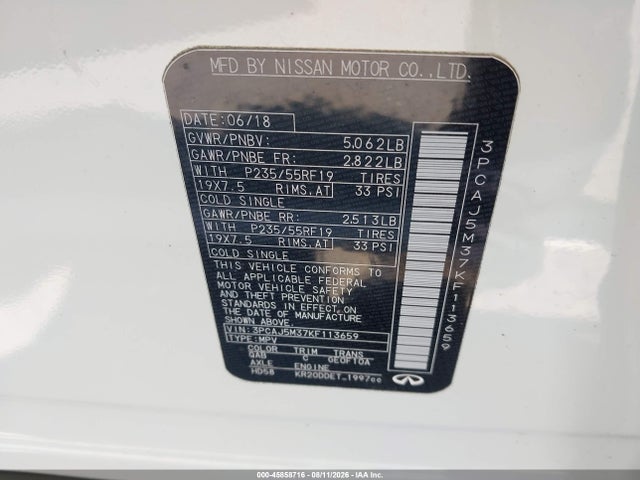 Продажа на аукционе авто 2019 Infiniti Qx50 Luxe, vin: 3PCAJ5M37KF113659, номер лота: 45858716