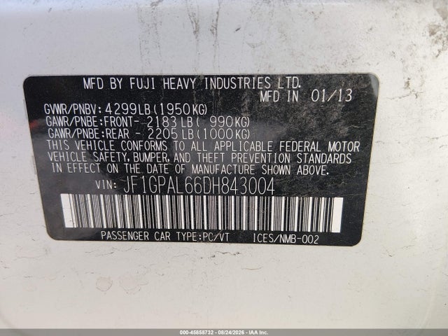 Aukcja sprzedaży 2013 Subaru Impreza 2.0i Sport Premium, vin: JF1GPAL66DH843004, numer aukcji: 45858732