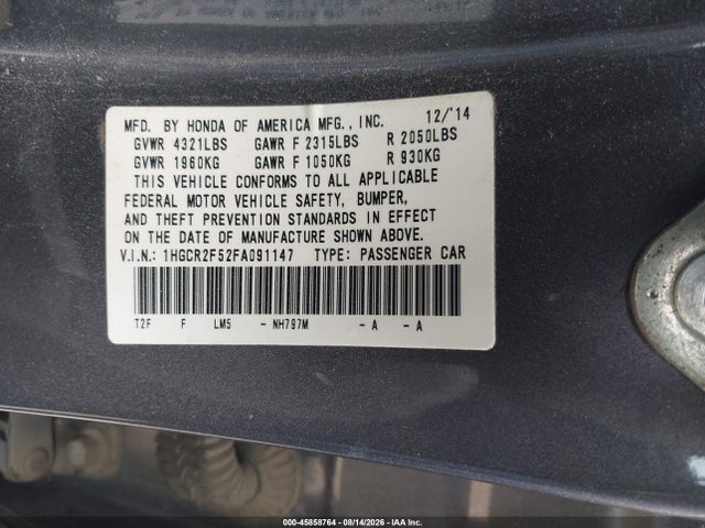 1HGCR2F52FA091147 Honda Accord Sport