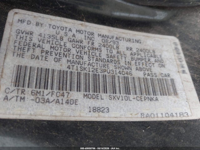 Продаж на аукціоні авто 1993 Toyota Camry Le, vin: 4T1SK12E3PU314046, номер лоту: 45858766