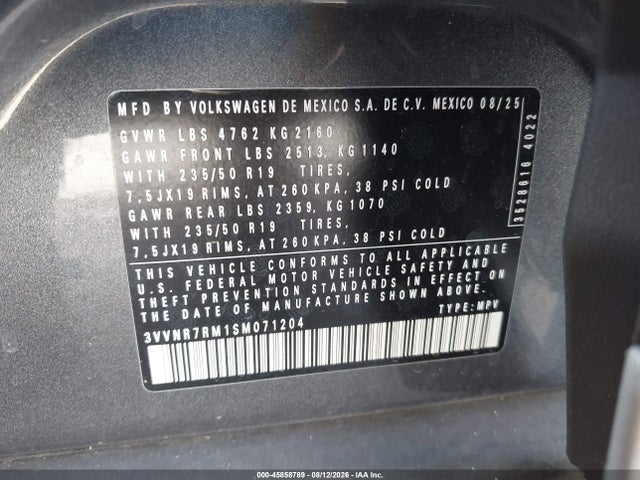 3VVNR7RM1SM071204 Volkswagen Tiguan 2.0t Se