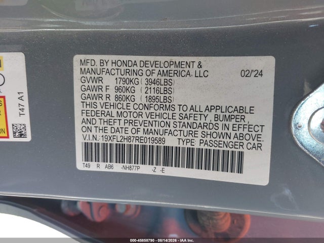 19XFL2H87RE019589 Honda Civic Sport
