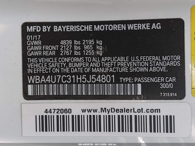 WBA4U7C31H5J54801 BMW 430I