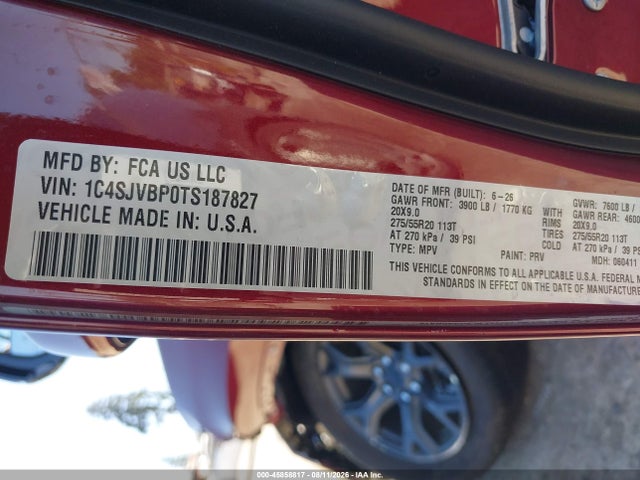 45858817 :رقم المزاد ، 1C4SJVBP0TS187827 vin ، 2026 Jeep Grand Wagoneer Limited Altitude 4x4 مزاد بيع