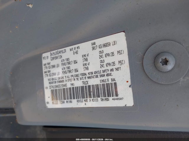 2002 Dodge Ram 1500 St მანქანა იყიდება აუქციონზე, vin: 3D7HU18NX2G193405, აუქციონის ნომერი: 45858858
