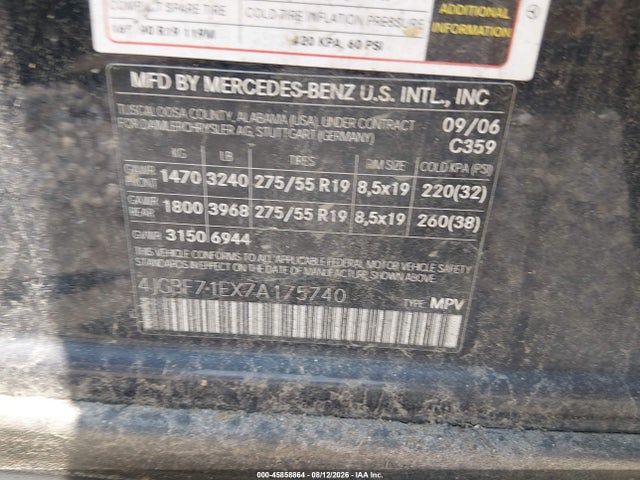 Продажа на аукционе авто 2007 Mercedes-benz Gl 450 4matic, vin: 4JGBF71EX7A175740, номер лота: 45858864