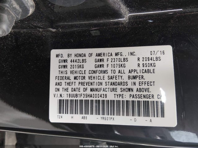 19UUB1F35HA000439 Acura TLX