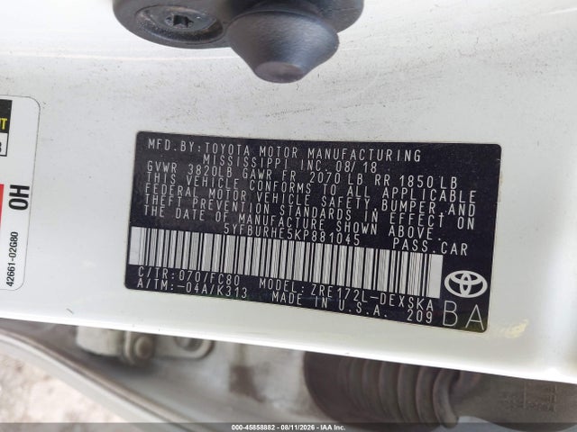 45858882 :رقم المزاد ، 5YFBURHE5KP881045 vin ، 2019 Toyota Corolla Se مزاد بيع