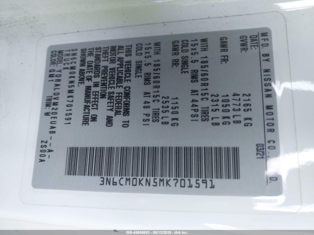 3N6CM0KN5MK701591 Nissan Nv200 Cargo S Xtronic Cvt