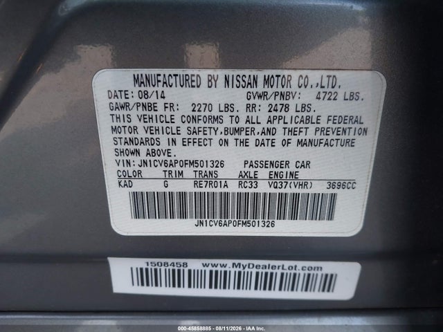 Продаж на аукціоні авто 2015 Infiniti Q40, vin: JN1CV6AP0FM501326, номер лоту: 45858885