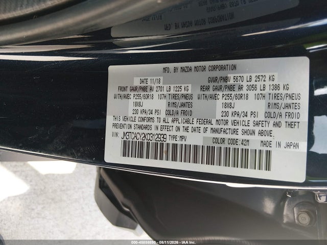 Продаж на аукціоні авто 2019 Mazda Cx-9 Touring, vin: JM3TCACY2K0312939, номер лоту: 45858890