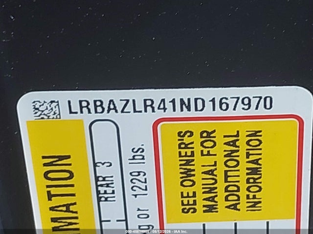 45858905 :رقم المزاد ، LRBAZLR41ND167970 vin ، 2022 Buick Envision Fwd Preferred مزاد بيع