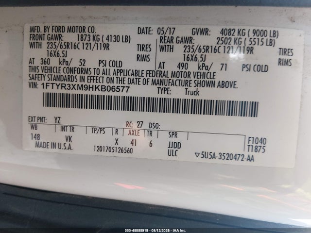 Ford Transit-250 2017 1FTYR3XM9HKB06577 Image 9
