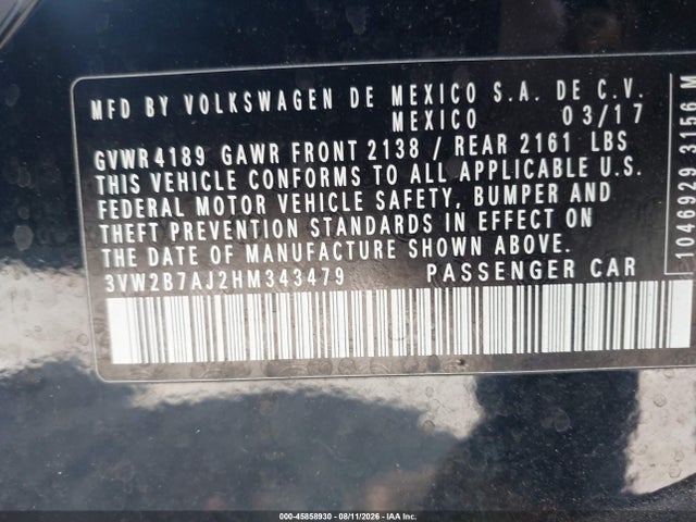Volkswagen Jetta 1.4t S 2017 3VW2B7AJ2HM343479 Image 9