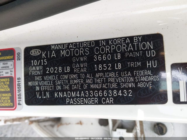 KIA RIO LX 2016 KNADM4A33G6638432 Image 9