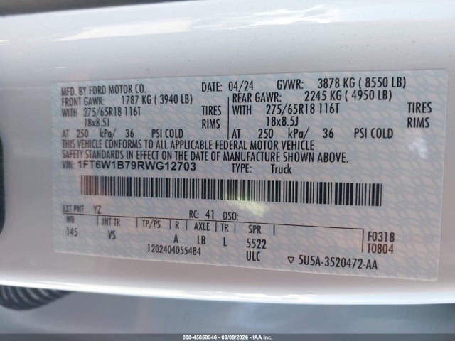 Продажа на аукционе авто 2024 Ford F-150 Lightning Pro, vin: 1FT6W1B79RWG12703, номер лота: 45858946