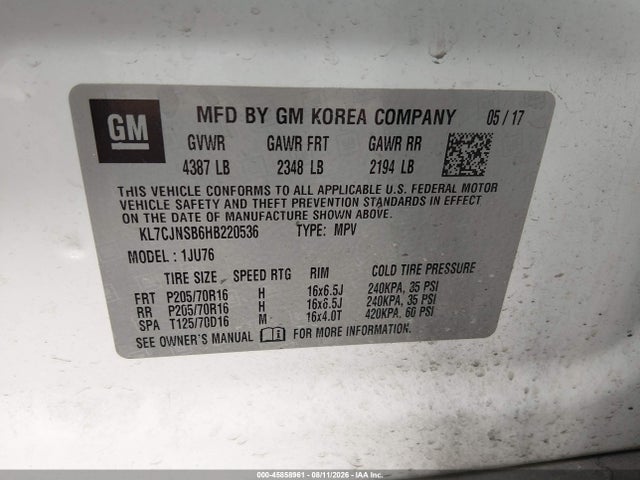 Chevrolet TRAX LS 2017 KL7CJNSB6HB220536 Image 9