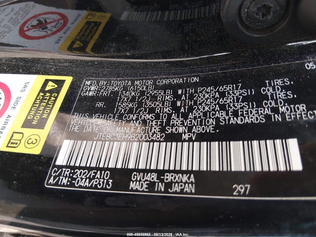 Aukcja sprzedaży 2011 Toyota Highlander Hybrid Base V6, vin: JTEBC3EH9B2003482, numer aukcji: 45858965