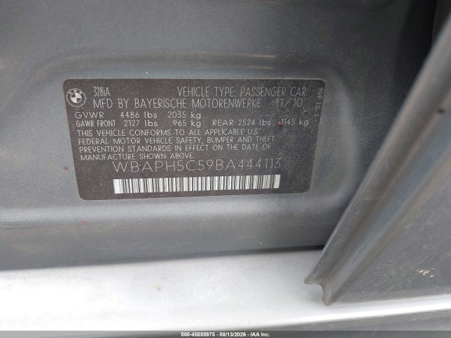 Aukcja sprzedaży 2011 Bmw 328i, vin: WBAPH5C59BA444113, numer aukcji: 45858975