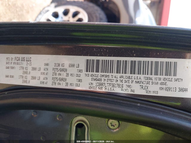 RAM 1500 Big Horn 2015 1C6RR7LT7FS617816 Image 9