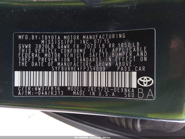 5YFBURHE4FP354099 Toyota COROLLA LE