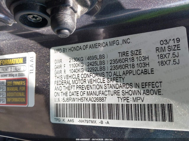 Honda CR-V EX 2019 5J6RW1H57KA026887 Image 9