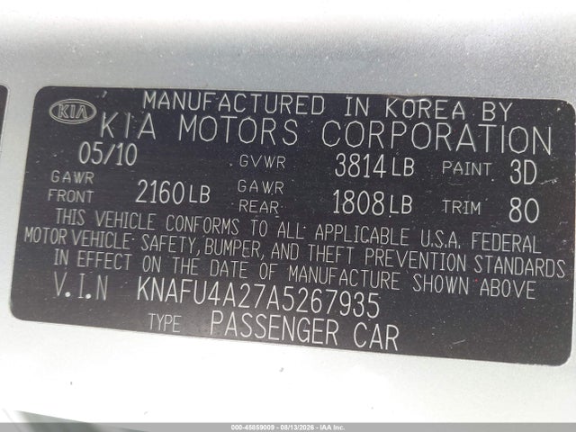 Продажа на аукционе авто 2010 Kia Forte Ex, vin: KNAFU4A27A5267935, номер лота: 45859009