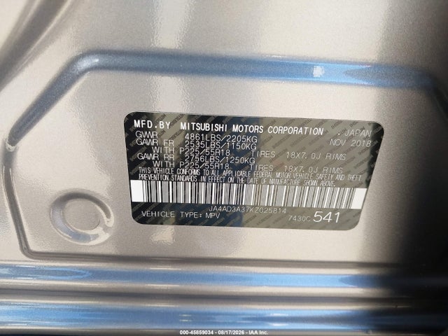 JA4AD3A37KZ025814 Mitsubishi Outlander Le