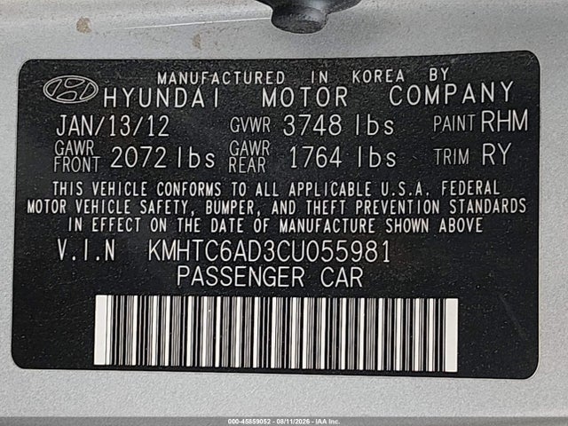 Продажа на аукционе авто 2012 Hyundai Veloster Base W/black, vin: KMHTC6AD3CU055981, номер лота: 45859052