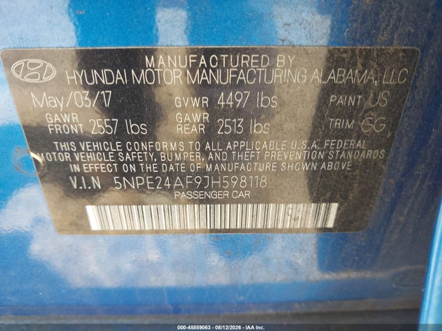 Продаж на аукціоні авто 2018 Hyundai Sonata Se, vin: 5NPE24AF9JH598118, номер лоту: 45859063