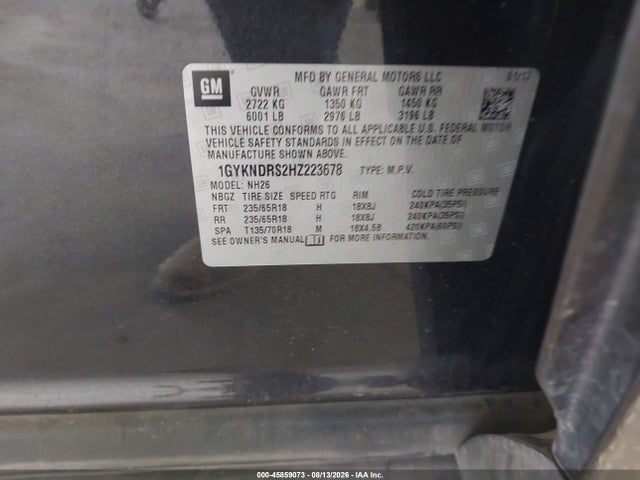 Продаж на аукціоні авто 2017 Cadillac Xt5 Luxury, vin: 1GYKNDRS2HZ223678, номер лоту: 45859073