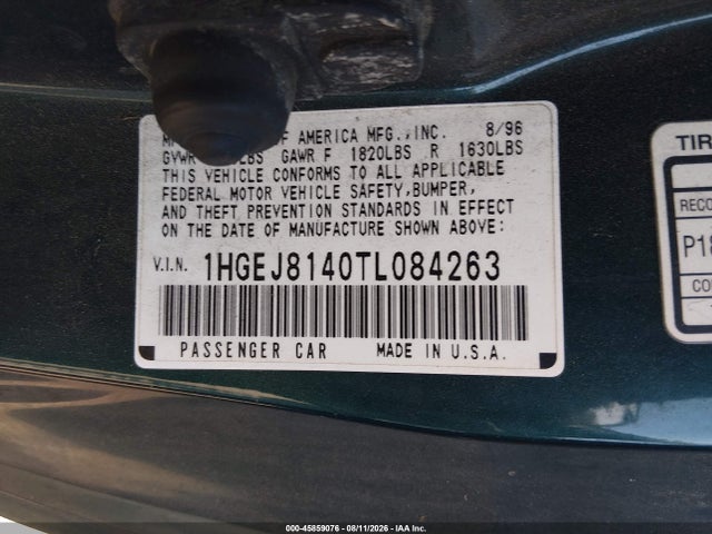 Продаж на аукціоні авто 1996 Honda Civic Ex, vin: 1HGEJ8140TL084263, номер лоту: 45859076