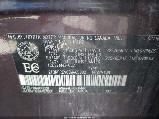 2T3RFREV0GW465382 Toyota Rav4 Xle
