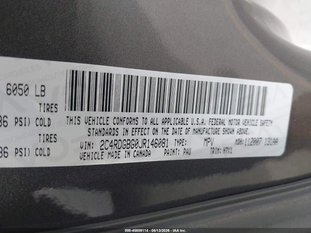 Продажа на аукционе авто 2018 Dodge Grand Caravan Se, vin: 2C4RDGBG0JR146081, номер лота: 45859114