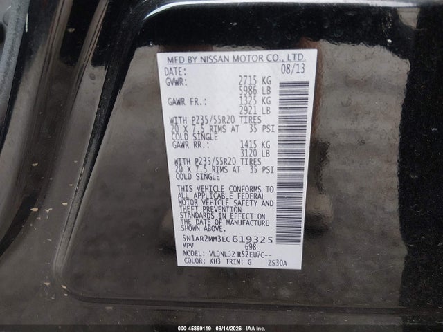 Nissan Pathfinder Platinum 2014 5N1AR2MM3EC619325 Image 9