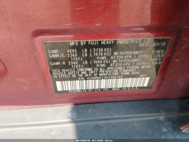 Aukcja sprzedaży 2013 Subaru Outback 3.6r Limited, vin: 4S4BRDKC4D2306444, numer aukcji: 45859145