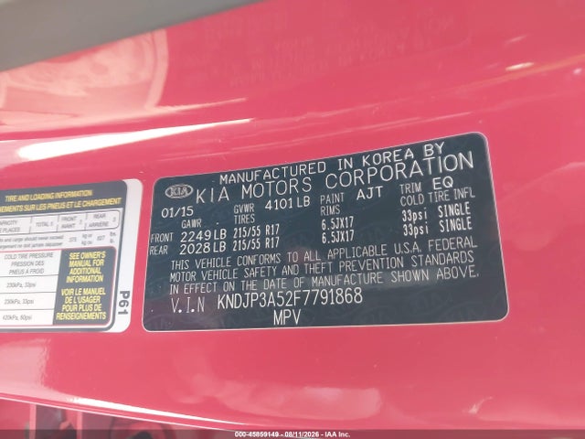 KIA SOUL + 2015 KNDJP3A52F7791868 Image 9