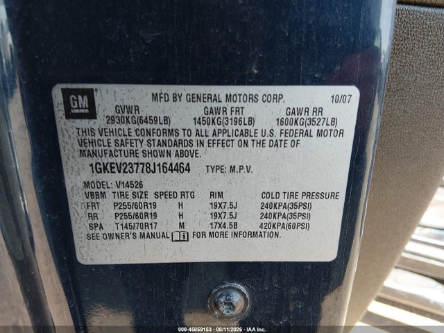 2008 Gmc Acadia Slt-1 მანქანა იყიდება აუქციონზე, vin: 1GKEV23778J164464, აუქციონის ნომერი: 45859153