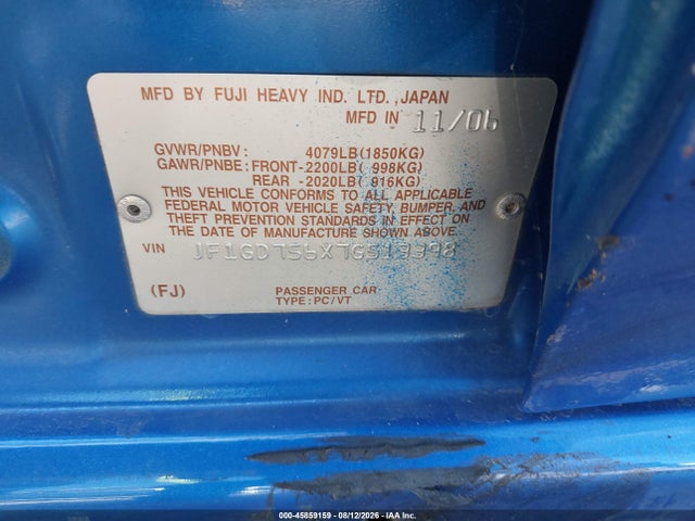 2007 Subaru Impreza Wrx Tr მანქანა იყიდება აუქციონზე, vin: JF1GD756X7G513398, აუქციონის ნომერი: 45859159