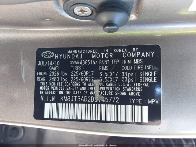 Продажа на аукционе авто 2011 Hyundai Tucson Gl, vin: KM8JT3AB2BU145772, номер лота: 45859193